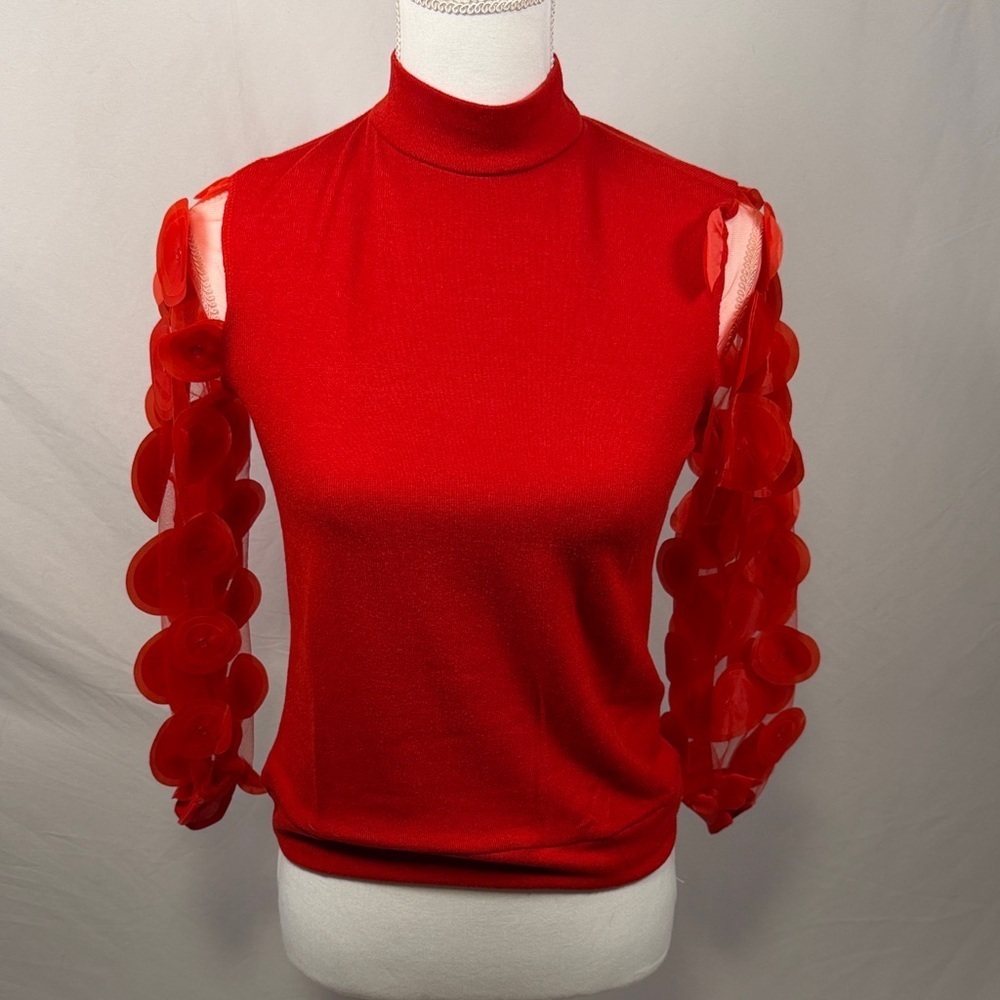 Women’s Red Sheer Sleeve Top Size Small NWT